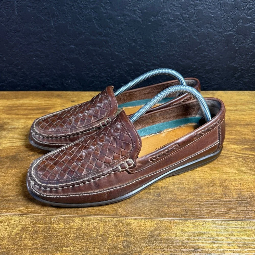 Johnston & Murphy 25-1852 Brown Woven Leather Loafers Mens 9 M